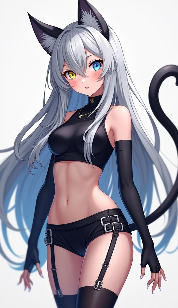 masterpiece, high res, 4k, best quality, beautiful face, detailed face, ultra-detailed, 1girl, solo, long hair, black background, neon glow, emerald green gradient hair, purple highlights, hoop earrings, dark-skinned female, tattoo, colored skin, BREAK, (yamanba, white facepaint makeup:1.3), face stickers, pursed green lips, parted lips, eyeshadow, very dark skin, makeup,(metallic glitter) jewelry, white face tattoo, large intricate hair accessories, brown skin, mirkomha, rabbit ears, red eyes, white hair, very long hair,  fur collar, dark skin, dark-skinned female fellatrix style sexy pose,leg life up