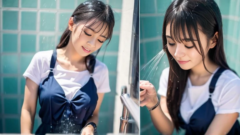 Cute Japanese Girl、、 taking a shower。Wash your pussy clean、