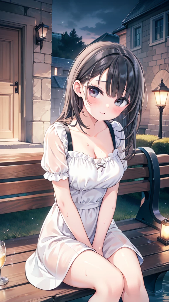 1girl, young, very short worn unbuttoned gingham sundress, unbuttoned, brown hair, short hair, thick thighs, warm summer day, front lawn