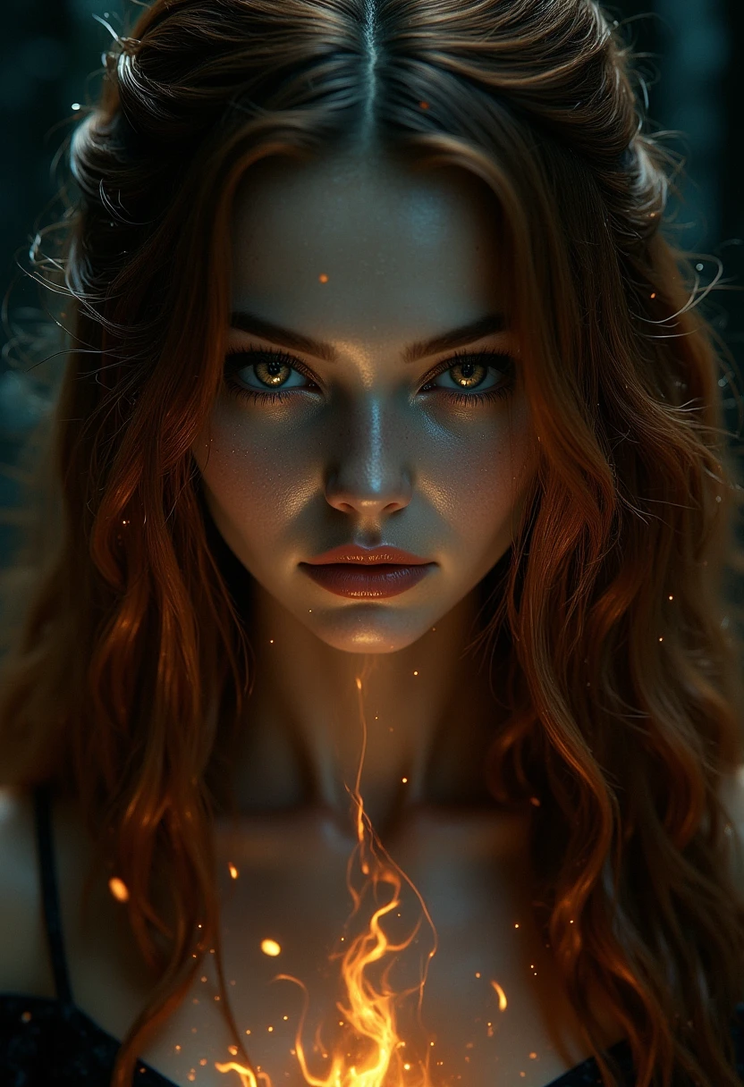 Woman with caramel hair and wolf eyes