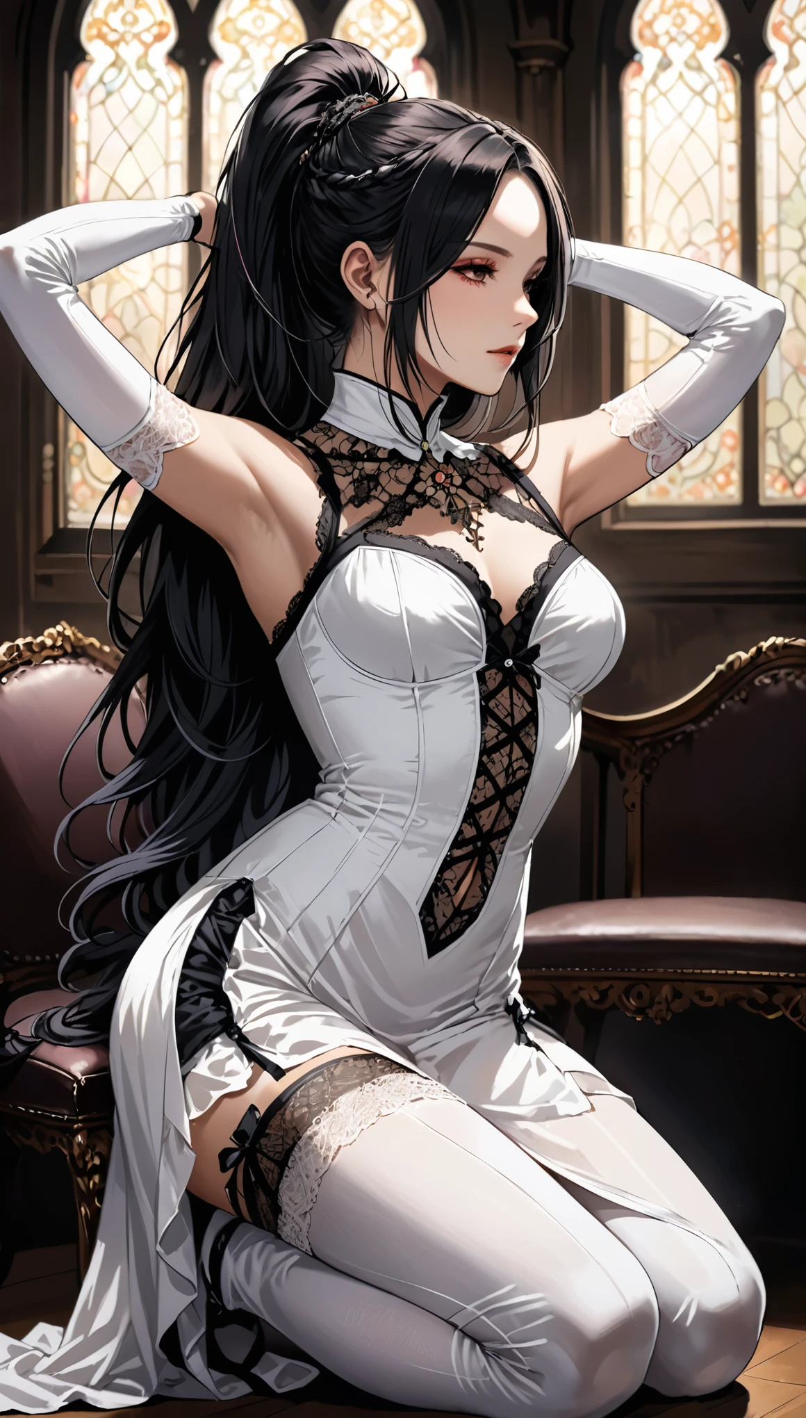 Adult women、Long Hair、Elegant dress、Bolero