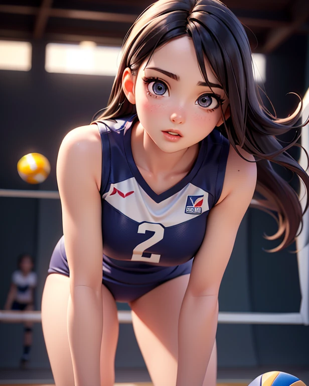 ((9year old girl:1.5)), complete anatomy, children's body, child, super cute, girl, little girl, random poses,An angle that captures the whole body,(wearing volley_uniform:1.3), good hand,4k, high-res, masterpiece, best quality, ((Hasselblad photography)), finely detailed skin, sharp focus, (cinematic lighting), collarbone, soft lighting, dynamic angle, (((inside volleyball field))),,volley_uniform, , inside beach volley field, inside volley ball field, holding_ball, beautiful girl, 1 girl, loli, petite girl, top quality, masterpiece, high eyes,drooping eyes,(realism: 1.2)), petite, bangs, tall eyes, natural light,(aquamarine eyes),bangs, beautiful girl with fine details, Beautiful and delicate eyes, Beautiful girl, detailed face, Beautiful eyes, beautiful shining body, 8K images,