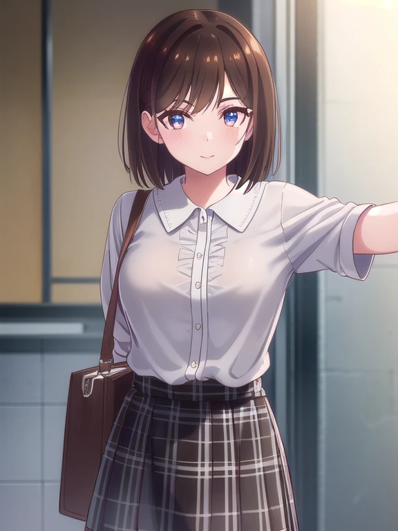 1girl,small breasts,short hair,brown hair,(swept bangs),half-smile,(narrowed eyes),groomed eyebrows,looking at viewer,faint lips,closed mouth,blue eyes,
BREAK long sleeved,pink cardigan,black long skirt,one breast out,standing,dress shirt,black bra,(leaning forward,arms behind back),
BREAK ((bust shot)),indoor,locker room,
BREAK score_9,score_8_up,source_anime,(score_7_up, score_6_up:0.8),rating_explicit,source_anime,color line art,uncensored,
