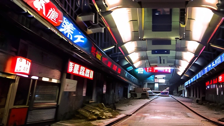 future, cyberpunk, hong kong, kowloon walled city, underground, streets, dark, night, dirty