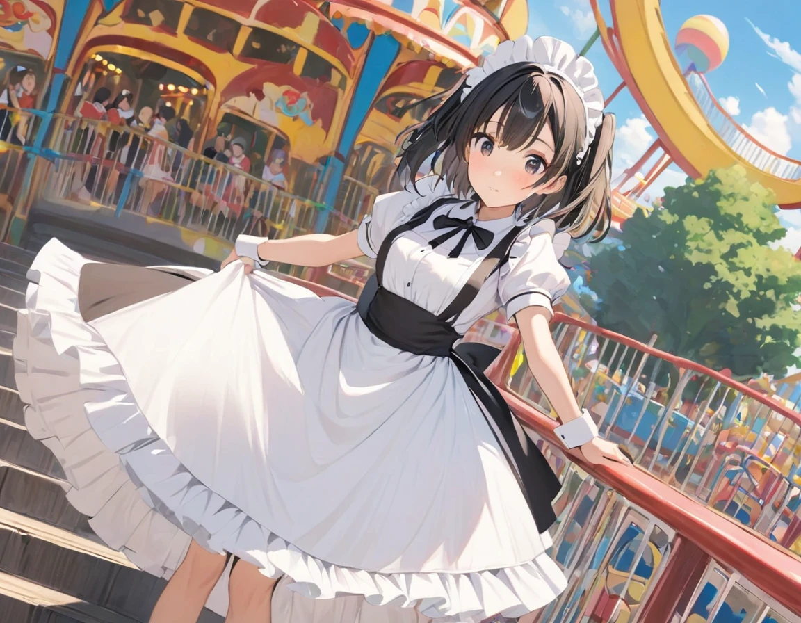 Maid uniform,One Girl, Alone,amusement park