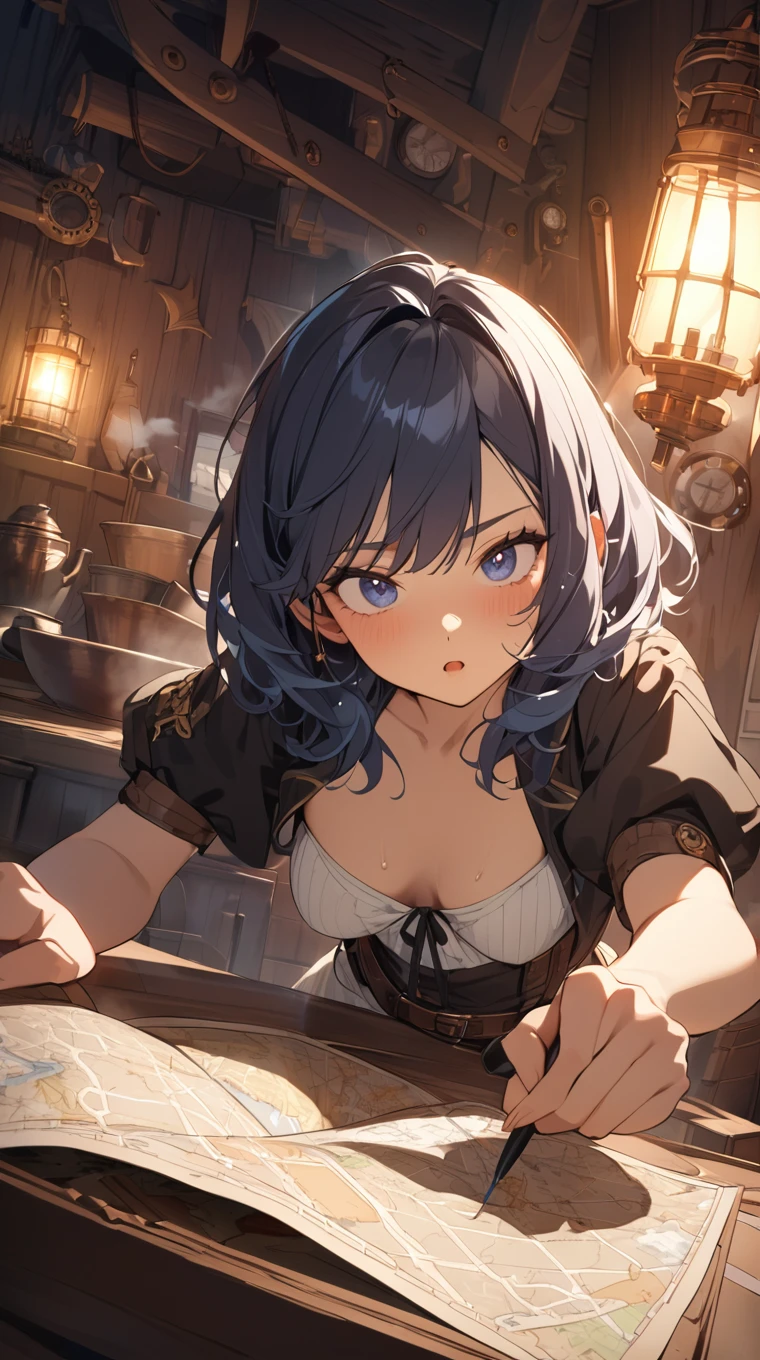 (fantasy:1.5),(anime,8k,masterpiece, top quality, best quality,beautiful and aesthetic:1.2,professional illustrasion:1.1,ultra detail:1.3,perfect lighting),extremely detailed,highest detailed,incredibly absurdres , highres, ultra detailed,intricate:1.6,(Alchemy Workshop:1.4),A girl mixing,Medicine in many small bottles,holding small potion,colorful:1.4,zentangle,(1girl),(girl),(Three kingdoms female warload),(highly detailed beautiful face and eyes,firm breasts),oily skin,(black,hair,short bob with short pony tail hair)),thin pubic hair,cute,lovely,34 years old,alchemist costume,Merchant's Clothing,smile,in the kitchen,smile,seductive smiling,(with sparkling eyes and a contagious smile), Looking at Viewer,
