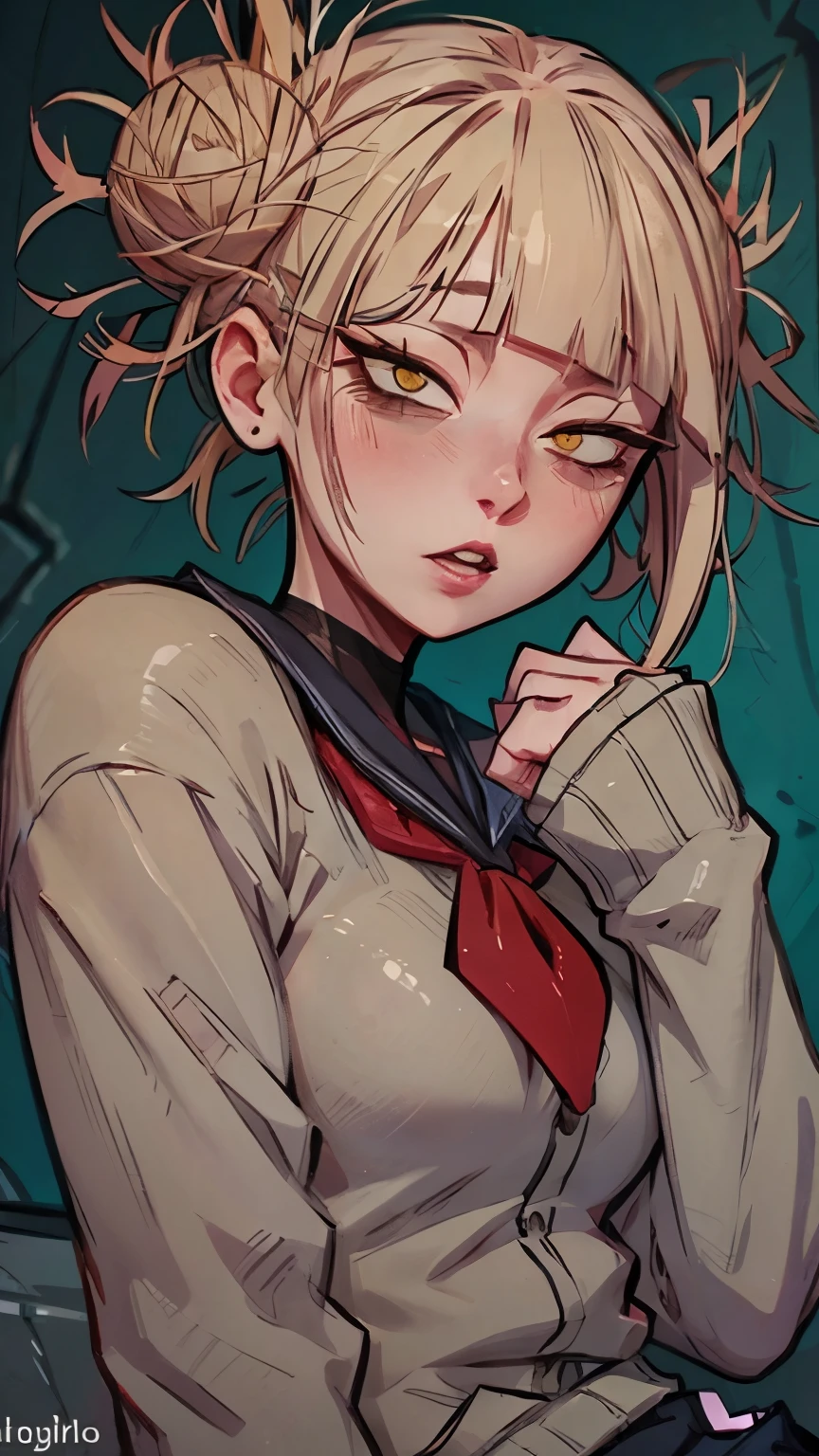 Himiko Toga, My Hero Academia, Cinematic lighting, Side lighting, Sharp focus, Beautiful details, Detailed and delicate, Detailed texture, Realistic facial expression, Realistic and colorful, Delicate,