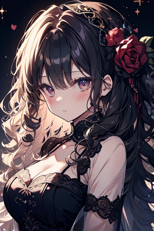 Lots of black roses、Background black、Line Art、Neon lights