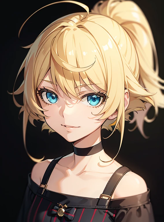 A boy halfway in transforming into a blonde girl, scared look, black shirt, blue jeans, girl variants of clothing, serounded by boys, in pain