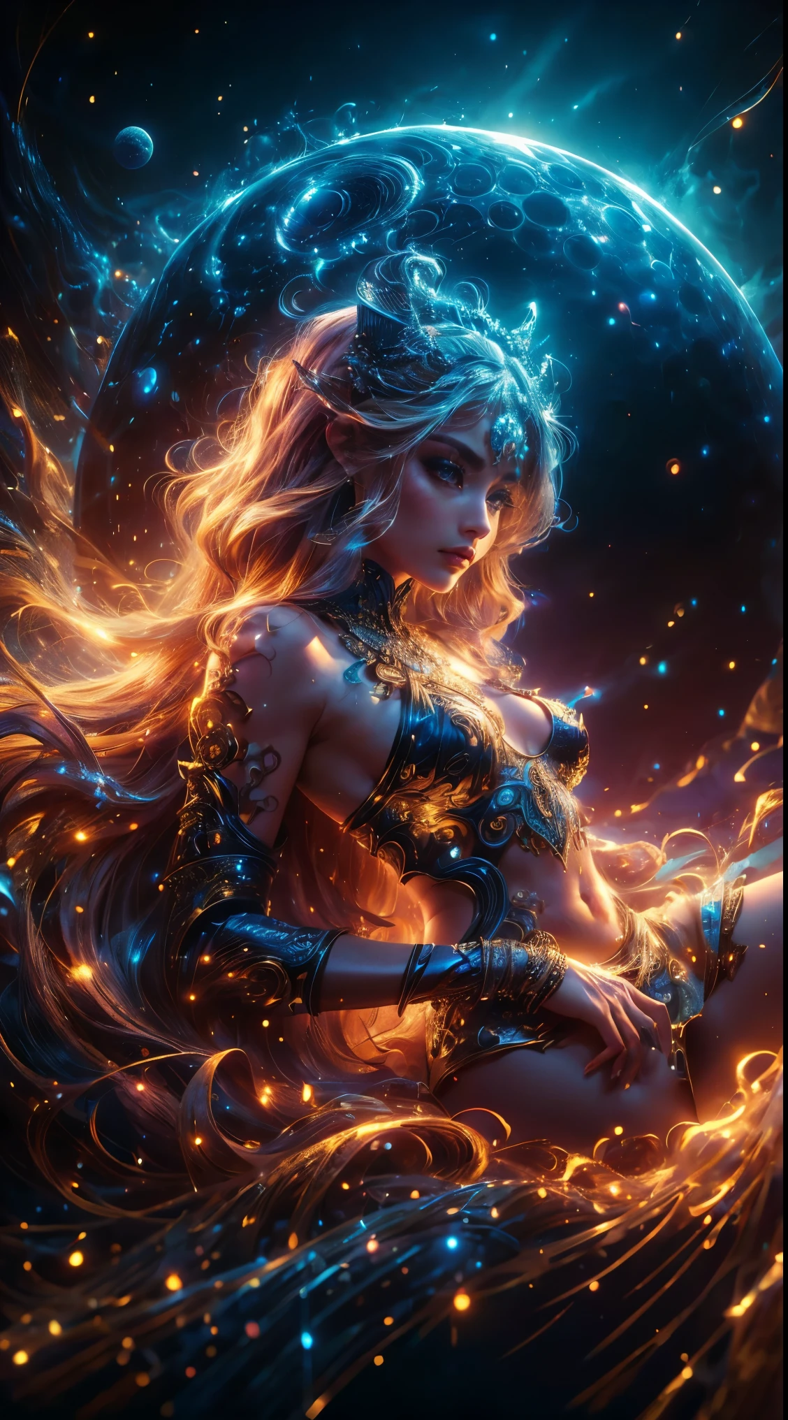 Like the whole body,(Best Quality,Ultra Detailed, best illustration ,Best Shadow,masterpiece,High resolution, Professional artwork ,Famous works of art),Detailed eyes, beautiful eyes,Close-up of chest,sci-fy,Colored sclera,Robot Eyes,Facial Pattern,Got a tattoo,(Fractalized,Fractal Eye),Large Eyes,Big Eyes,(Focus of gaze),Face Focus,Eyes of the Universe,Eyes of the Universe, close-up of a woman with a moon adorning her hair,goddess。Extremely high detail,3 d goddesss portrait,Extremely detailed footage of the goddesss,a stunning portrait of a goddesss,Side image of the goddesss,portrait of a beautiful goddesss,Full body close-up portrait of the goddesss,hecate goddesss,portrait of a norse moon goddesss,goddesss of space and time,(RAW Photos:1.2),Camel Toe,Hollow On,Sweat Legs,, Smooth pink skin, Shiny金属的な肌, Shiny, spread their legs M-shaped feet,Angry expression,Bad mood,I was annoyed.,全身,Like the whole body