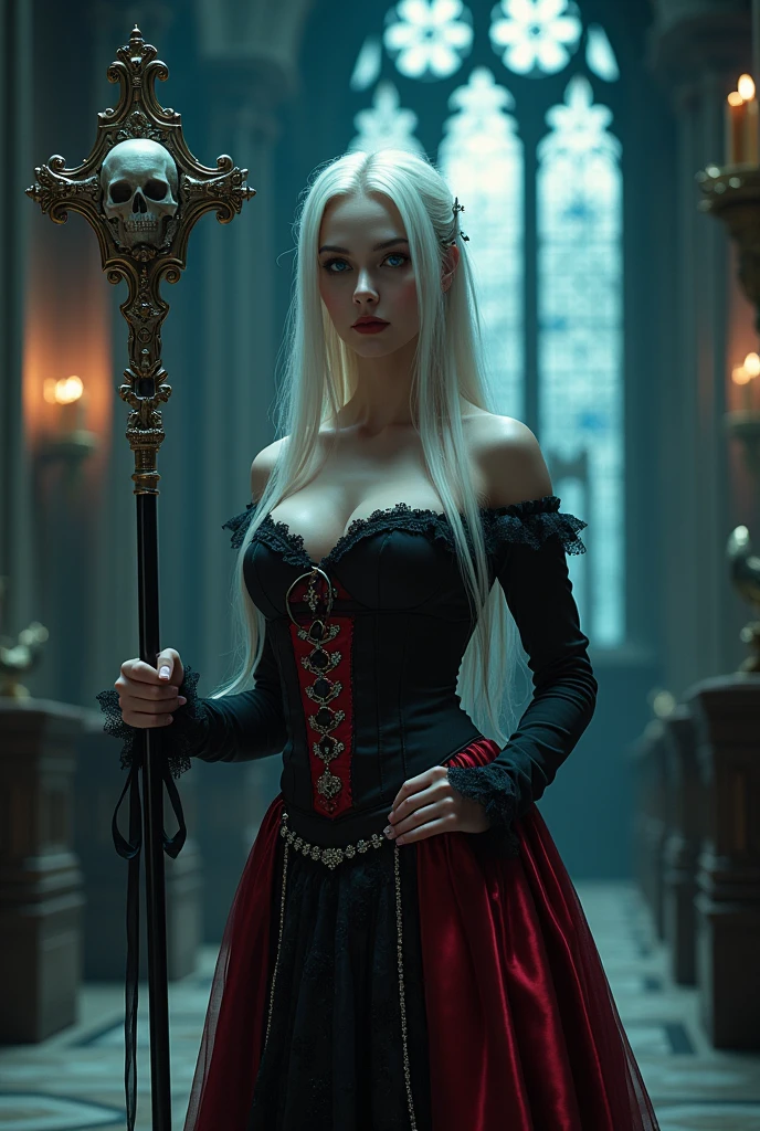 fantasy art, gothic art, (masterpiece:1.5), full body best details, highly detailed, best quality, Glowing Red, highres, full body portrait of a vampire, elf (Masterpiece, best quality: 1.6), ultra feminine, wizard, (intricate details, Masterpiece, best quality: 1.5) with a long curvy hair, light color hair, red eyes, busty,  ((beautiful delicate face)), Ultra Detailed Face (intricate details, fantasy art, Masterpiece, best quality: 1.5), ((vampiric fangs 1.5)) (red cloak: 1.3) , flowing cloak (intricate details, fantasy art, Masterpiece, best quality: 1.3), wearing an intricate (black: 1.2) silk dress (intricate details, fantasy art, Masterpiece, best quality: 1.5), high heeled boots, fantasy urban background (intense details, beat details), fantasy, at night light, natural ,moon light, clouds, gothic atmosphere, soft light, dynamic light, [[anatomically correct]], high details, best quality, 8k, [ultra detailed], masterpiece, best quality, (extremely detailed), dynamic angle