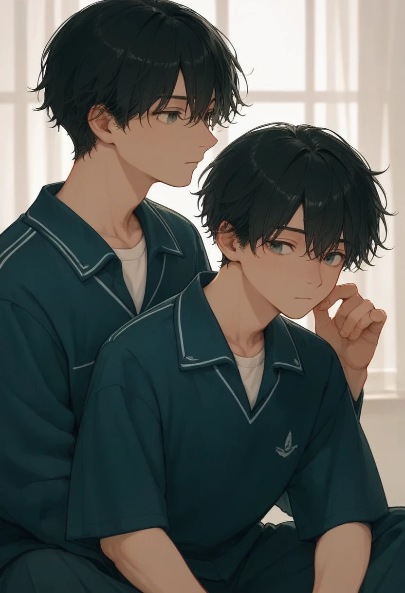  male、二人のmale、high school student、Student Uniform、whole body、Black Hair、Summer sunlight、male同士のアナルセックス、勃起したmale性器、Long Bangs、Black Hair、