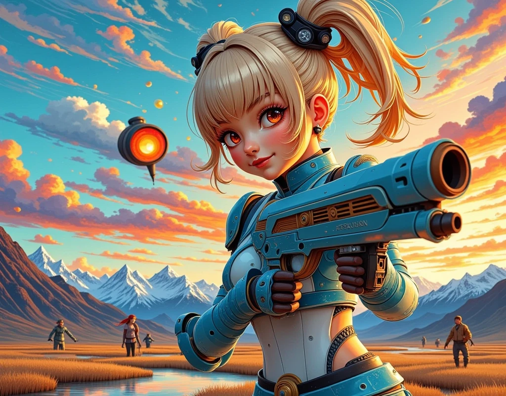 Attractive woman, gunner, cyborg, Realistic , break: Attractive woman, Detailed and accurate mechanical joints, A seamless fusion of human beauty and precision machinery, Mature adult sexuality, break Detailed and realistic skin texture, Precision mechanical joints, Smooth-moving parts, Pneumatic hose, Charming Cleave, break Clear Red Eyes, Aesthetic illumination, break Transparent full color, Holographic Hair, Smooth facial expression, break Ultra-realism, Detailed and realistic skin texture, Detailed and intricate texture, Intricate and complex brushwork, Detailed and vivid depiction, Anatomically correct, Absurd aesthetics, break Attack with a sophisticated and high-performance beam rifle, Get closer to your audience while avoiding enemy attacks, break Leaning forward to approach the viewer, Firing at the audience, Oncoming Bullets, Motion blur to highlight approaching bullets'track, Combat Ready, break Space War, Beautiful space combat, Transparent full color, Amazing rainbow colors, Bold and,1zyfj1