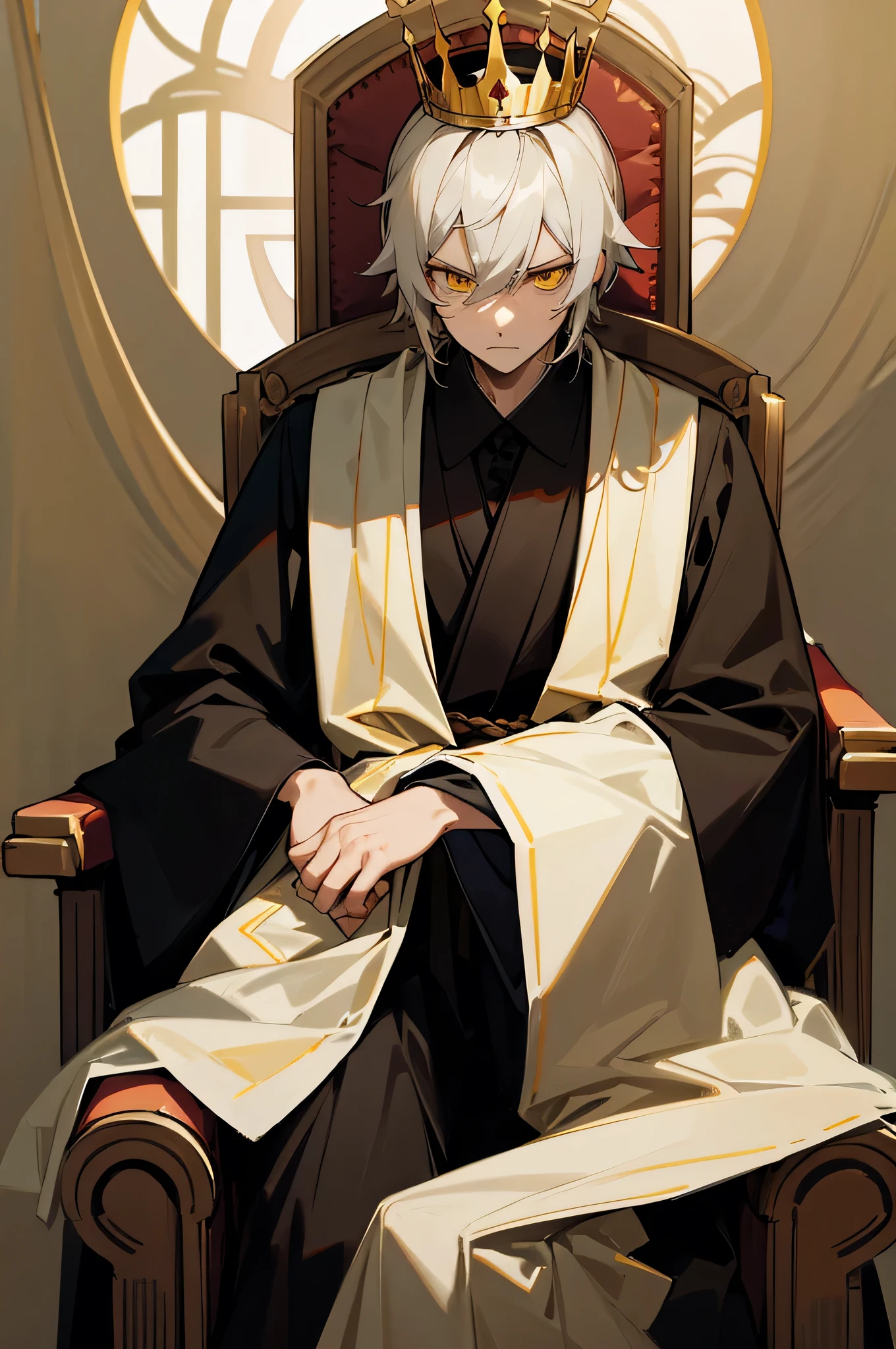 3. (A boy, with (((white hair))), dressed in white Hanfu, sits on the sacred throne, exuding a kingly aura. He displays a bloodthirsty intention, looking at the members of the Li family with his proud and indifferent gaze) (Background: A magnificent ancient imperial palace, resplendent with gold and jade).
