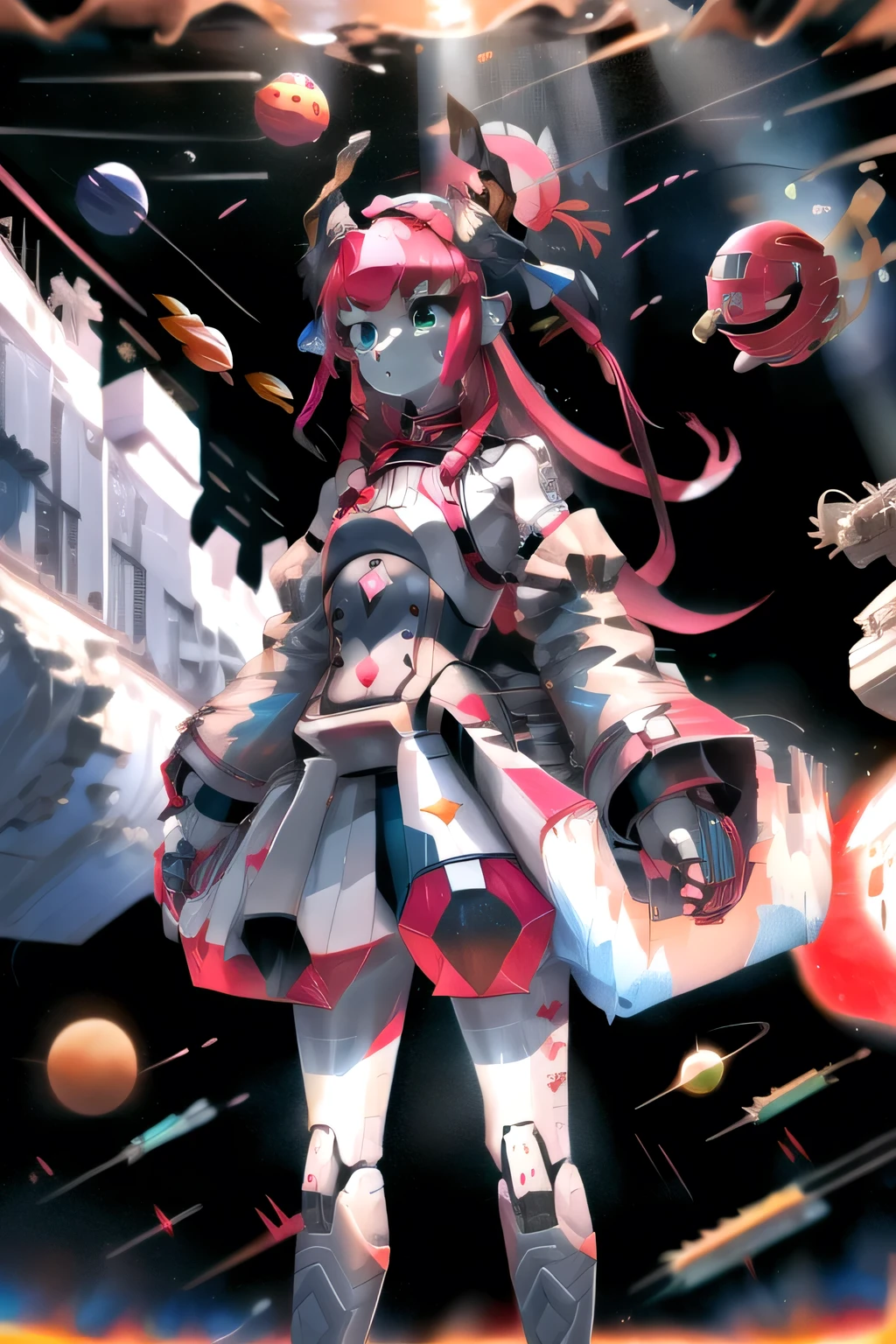 Masterpiece, best quality ,1 girl,Mekaeli , MKIRobot ,( Machine Set), Meka Muzume ,(Floating:1.1),outer space,