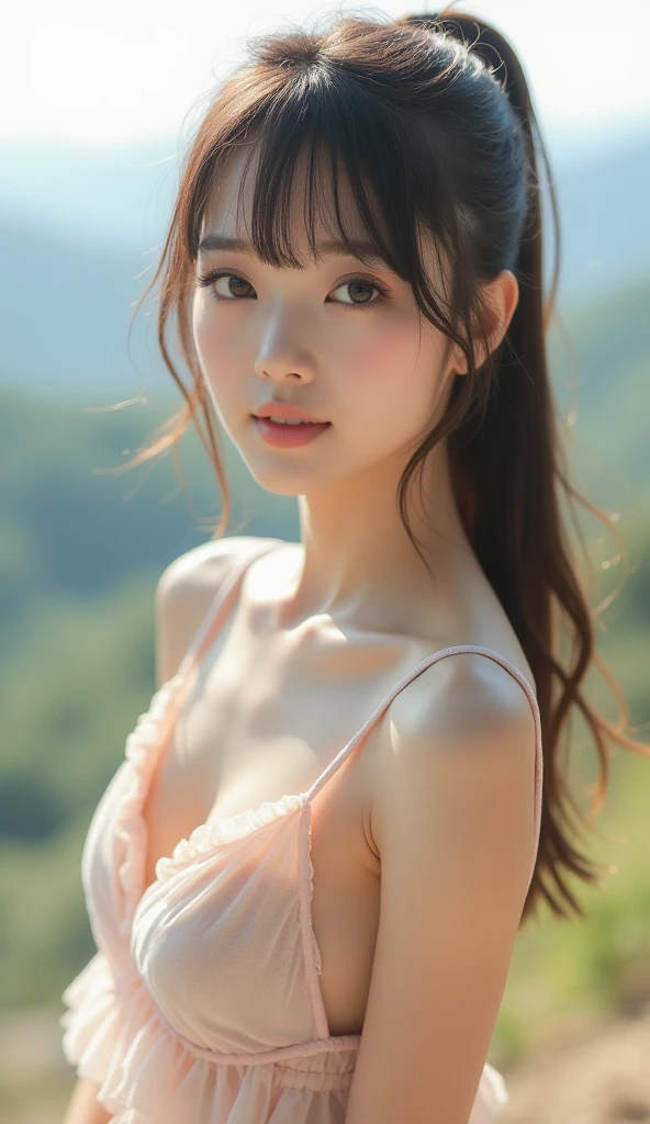 (highest quality、masterpiece、surreal)、16 years old, redhead, Has a soft and gentle look、Beautiful and delicate girl statue.、The background scenery is a garden with flowers and butterflies flying around.。(revealing clothing), pure white, Bewitching atmosphere、break Braid、green eyes、adorable、A beautiful smile that exudes innocence、(pure white clothes), thin, Bokeh、her chest, Not so big breasts, Making a valley.、colorful flower crown、embarrassed look, perfect girl body、beautiful clavicle、off shoulder、sweater、(Braid:1.2)、(huge breasts:1.2)、、looking at the viewer、close、Full body Esbian、Spiteful eyes、troubled face、Breasts so overflowing that you can almost see her nipples, extremely high resolution, silky smooth skin, photorealistic, RAW photography, depth of field, bokeh, highest detailed eyes and face