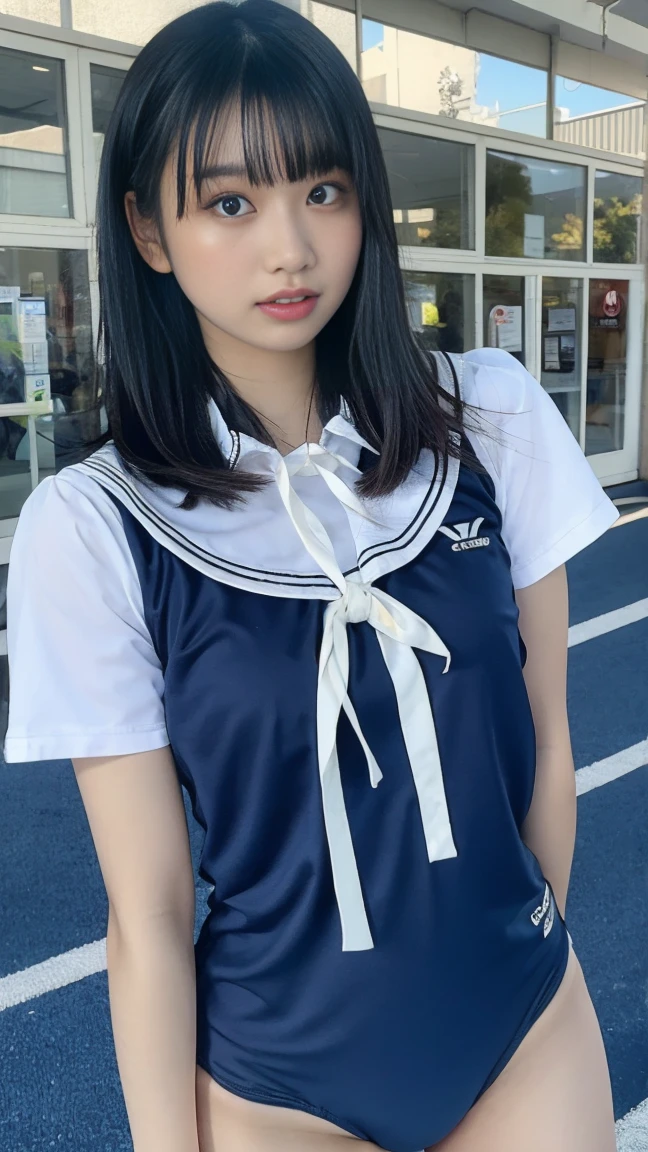 Japanese women 2 people、White polo shirt、Navy blue bloomers、Biting、lily