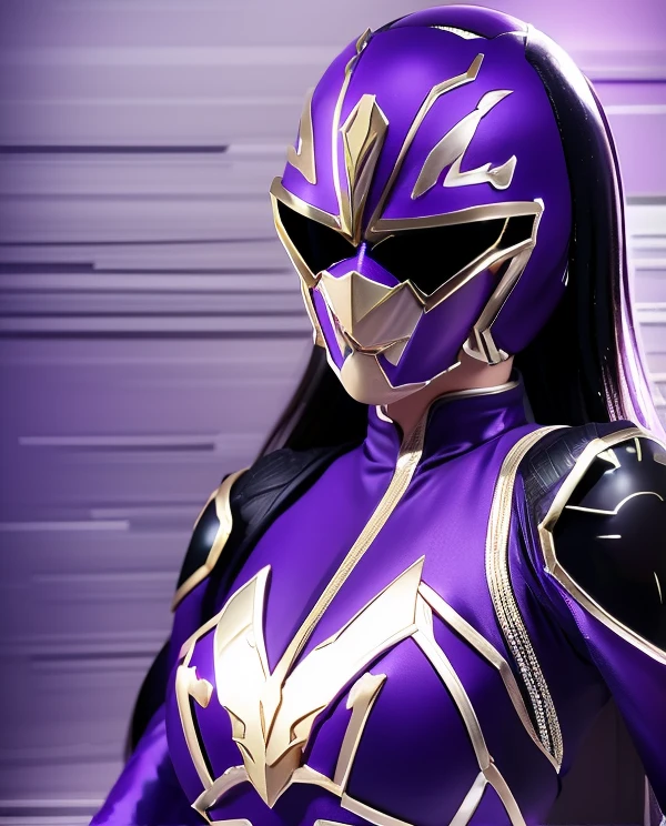 (Scorpion-themed helmet), (woman:1.1), (Black latex suit:1.1), (Impressive decor:1.1), Lock, Sickle, (Alchemy-style equipment:1.1), (Purple image color:1.1)