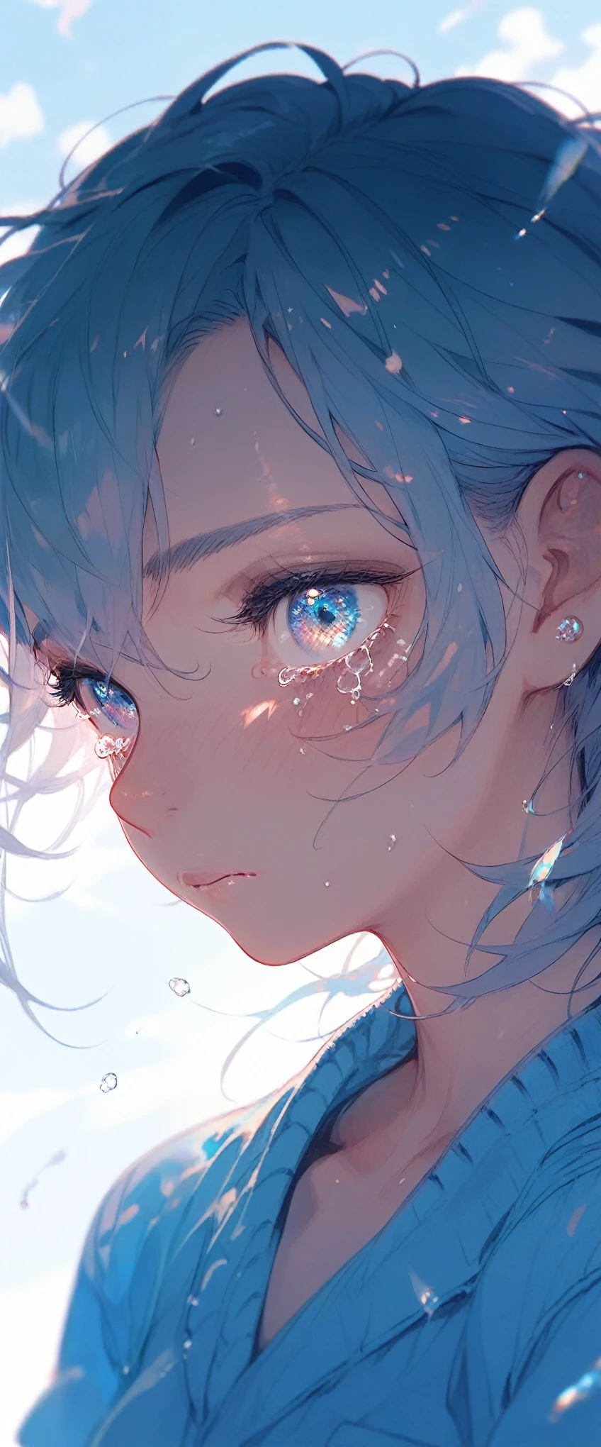 Having a crush on a girl is sad,cry,Sky background
