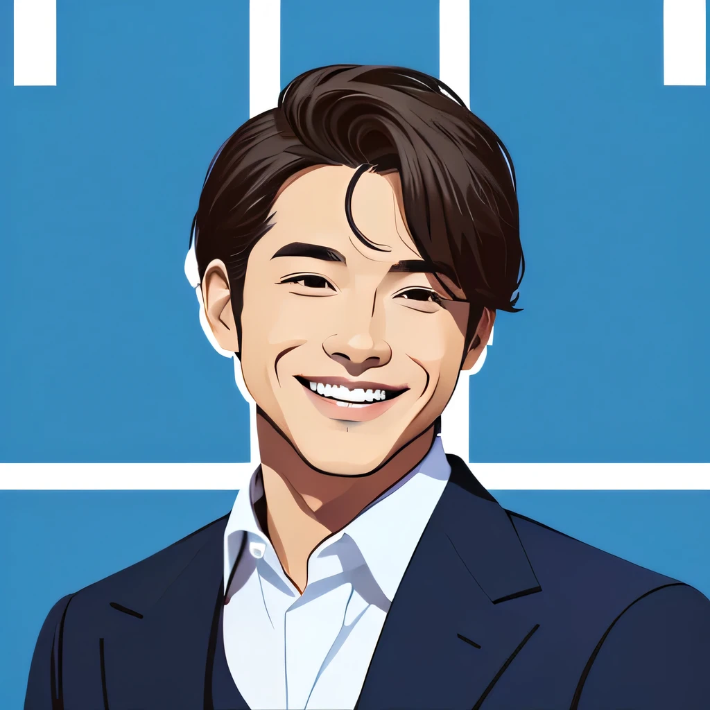 hight resolution, Sharp Focus, Pixiv masterpiece, ((Intricate details)), Highly detailed, natsuki_Subaru, 1boy, Brown eyes, Jacket, Upper body, Black hair, Smile, Track jacket, hair slicked back,