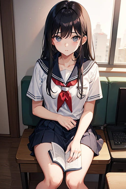 masterpiece highest quality high resolution、(((Angle from below the front))),Attractive office lady,28 years old,Long Hair, Sit with your knees hugged、eight-headed body、Beautiful feet 、(White panties:1.3),On the office floor、Embarrassing,Anime girl sitting on the office floor hugging her knees, a hyperRealistic office lady, Anime girl crouching, Beautiful cute girl anime visuals, Beautiful anime girl crouching, Smooth anime CG art, Realistic