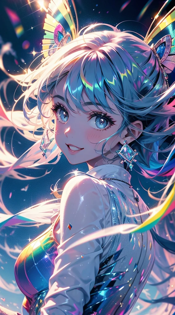 (Ethereal beautiful girl:1.2) (flowing rainbow dress:1.3) (iridescent fabric:1.1) BREAK (prismatic light rays:1.2) (shimmering aura:1.1) (translucent rainbow wings:1.0) BREAK (radiant smile:1.1) (sparkling eyes:1.0) (wind-tousled hair:0.9) BREAK (colorful butterflies:0.8) (floating bubbles:0.7) BREAK (surreal dreamscape:1.0) (fluffy clouds:0.9) (rainbow waterfall:1.1) BREAK (soft focus:0.8) (lens flare:0.7) (8K resolution:1.0) (photorealistic rendering:1.1)
