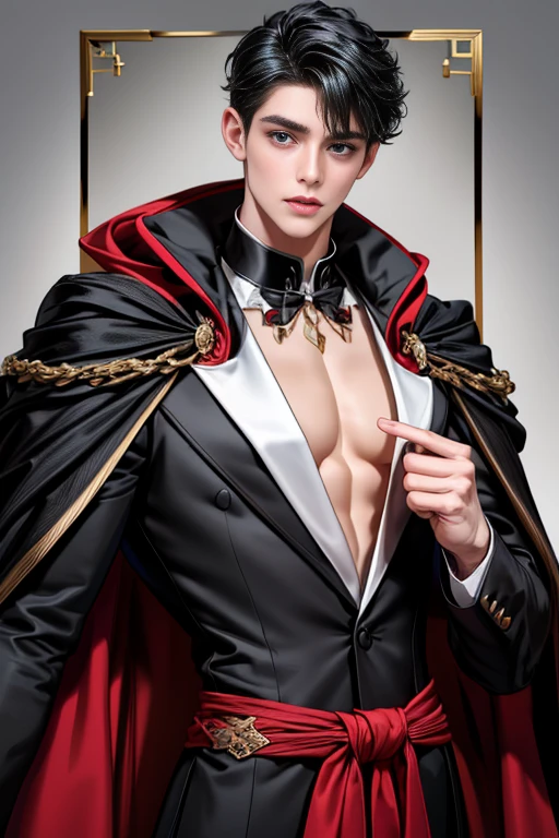 Lu Shen，Vampires，medieval times，Beautiful Boys，Business suit，A brown-haired，Red eyes，Holy