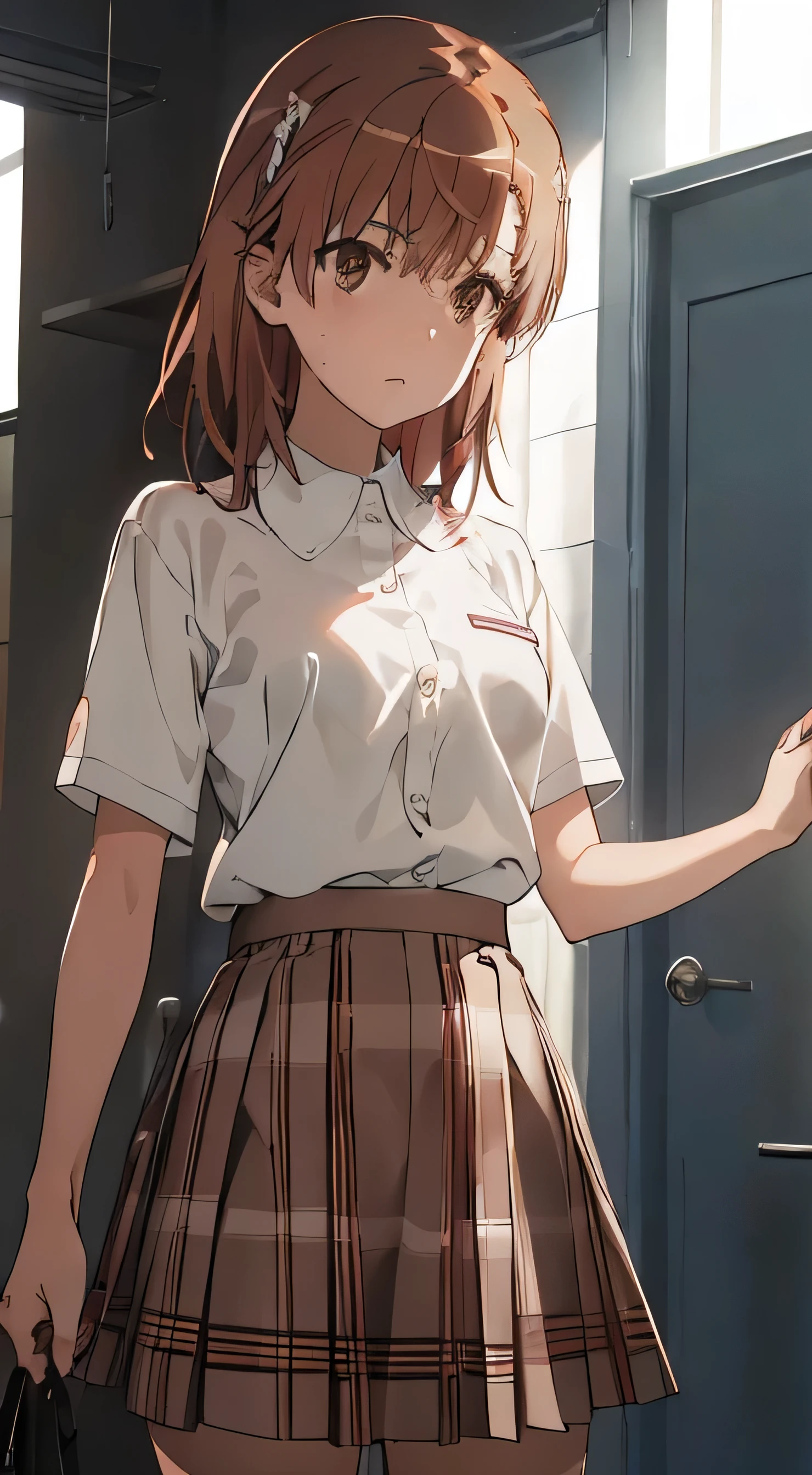  NSFW, masterpiece, 1 girl, tracked light, nice, (((???))), pussy, missionary,break POVHipGrabCowgirl, hetero, ??????, shocked, (?????), 1 boy, ???, break perfect face, expressive eyes, red eyes, embarrassing, sensual, cute, summer, short hair, brown hair, , break no_panties, despicable, break, high quality, 4k,advanced details, rough, wavy,shoes, exposed skin,、Wearing the uniform of Tokiwadai Junior High School、get your knees up、Holding your feet with your hands、