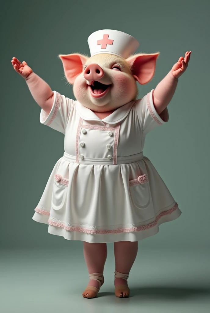 Livestock killing site,anatomically,Pig guts all over the floor ,Shoulder-length rubber gloves, Rubber Apron,Beautiful blonde girl kicking guts.White knee-length rubber boots,She is stepping on a pig, She has a kitchen knife,Condescending pigs, Full body view from below,