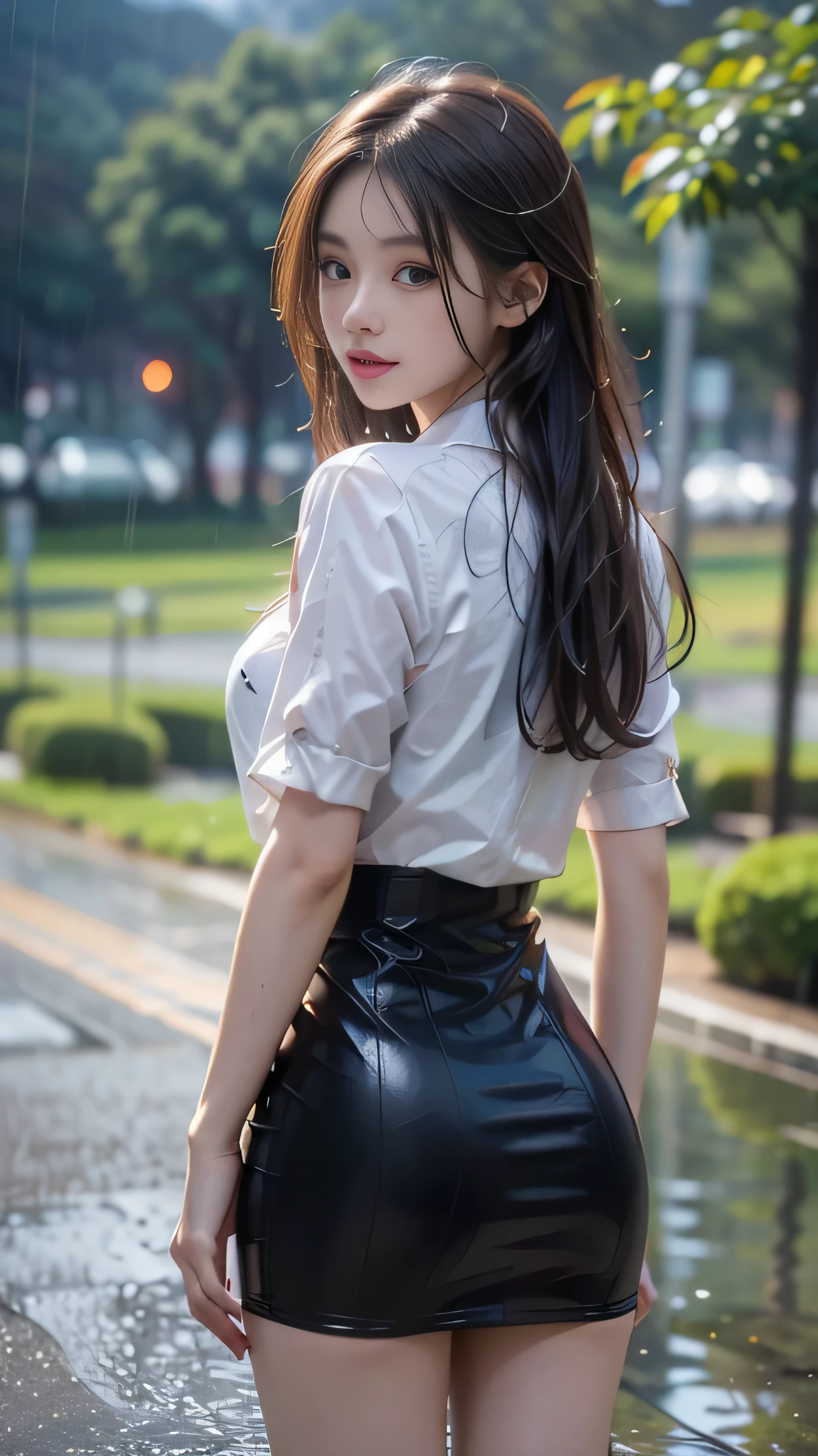 Masterpiece, best picture quality, 1 beautiful girl, detailed eyes, swollen eyes, brown hair, long hair, fair skin, sexy, cute, pretty legs, short skirt, Japanese woman, Asian beauty, magical world, moonlight, abandoned building, strong eyes, professional lighting, bright lighting, double eyelids, slender, assassin, Black clothes, angry expression, holding a Japanese sword,