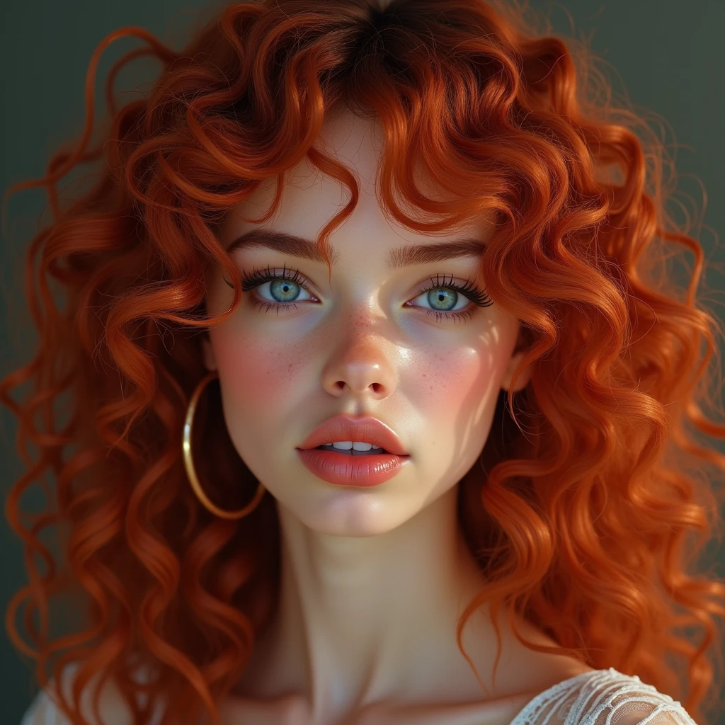 The portrait depicts a girl with flawless anatomical facial details, seductive make-up, presenting a seamless blend of diverse nationalities and skin tones. Her curly drill red hair, varying in length and color in every one image different like (1. image—red, 2. image blonde, 3. image black, and 4. image brown:1.5)—adds to her unique diversity. Her eyes and lips are rendered with extraordinary precision, highlighted by long eyelashes. Displayed in ultra-high resolution, either 4k or 8k, the image boasts a 1.2 rating, demonstrating its exceptional quality. It features an ultra-detailed, realistic, and photorealistic appearance with a 1.37 aspect ratio, enhanced by HDR and UHD quality. The studio lighting accentuates the painting's intricate details, captured with sharp focus and physically based rendering that uncovers every fine detail. A gentle bokeh effect complements the vibrant colors, culminating in a visually captivating experience.