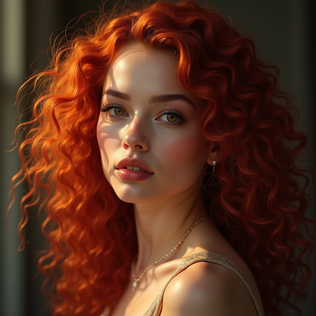 The portrait depicts a girl with flawless anatomical facial details, seductive make-up, presenting a seamless blend of diverse nationalities and skin tones. Her curly drill red hair, varying in length and color in every one image different like (1. image—red, 2. image blonde, 3. image black, and 4. image brown:1.5)—adds to her unique diversity. Her eyes and lips are rendered with extraordinary precision, highlighted by long eyelashes. Displayed in ultra-high resolution, either 4k or 8k, the image boasts a 1.2 rating, demonstrating its exceptional quality. It features an ultra-detailed, realistic, and photorealistic appearance with a 1.37 aspect ratio, enhanced by HDR and UHD quality. The studio lighting accentuates the painting's intricate details, captured with sharp focus and physically based rendering that uncovers every fine detail. A gentle bokeh effect complements the vibrant colors, culminating in a visually captivating experience.