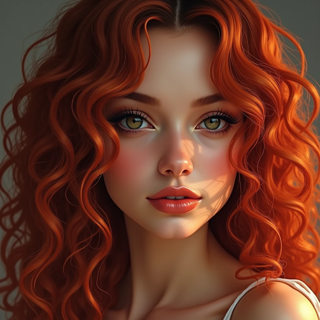 The portrait depicts a girl with flawless anatomical facial details, seductive make-up, presenting a seamless blend of diverse nationalities and skin tones. Her curly drill red hair, varying in length and color in every one image different like (1. image—red, 2. image blonde, 3. image black, and 4. image brown:1.5)—adds to her unique diversity. Her eyes and lips are rendered with extraordinary precision, highlighted by long eyelashes. Displayed in ultra-high resolution, either 4k or 8k, the image boasts a 1.2 rating, demonstrating its exceptional quality. It features an ultra-detailed, realistic, and photorealistic appearance with a 1.37 aspect ratio, enhanced by HDR and UHD quality. The studio lighting accentuates the painting's intricate details, captured with sharp focus and physically based rendering that uncovers every fine detail. A gentle bokeh effect complements the vibrant colors, culminating in a visually captivating experience.