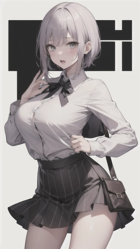 beautiful, masterpiece, Highest quality, anime, One girl, C Cup,Portrait Shot, View your viewers, Covered、Medium Hair、nearby、Blue Eyes、art、、White hair,Blue streaked hair、Beauty、officeレディ、short hair、black_officeスーツ)、new employee、Full Body Shot、Female office lady、break(Dark Blue Vest、White dress shirt、Navy mini tight pencil skirt:1.2)、(blackのニーハイ、Absolute area、High heels)、break(office:1.3)、Cleavage、office、brown_tights、Sit cross-legged in a chair、Overbearing、From below、Provocative
