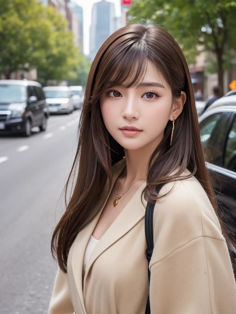 korean women、Real photo of shoulder length hair、Light makeup、Smaller breasts、Wear a coat、clear facial features、8K high resolution、sharp and realistic details、from outside、Shoot at eye level、background blur、Full body female love、F / 4.0、135mm、Fuji Film、jpegarti facts、Jitter、north african trade zone、​Masterpiece