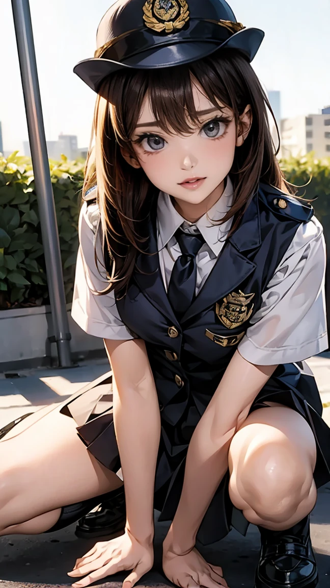ager Girl, Brown Hair, Dark Brown Eye, American High School, Crime Mood, Noir, American School outfit with Blue School Vest, 3D, Realistic, HDR, HD, Background, RTX, 2K, Masterpiece.