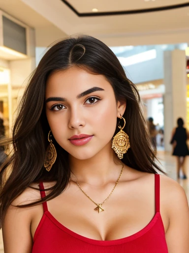 Beautiful woman, dark complexion, mix 4, pink sleeveless sweater, pillow, oval eyes, slim facial features, lips, open mouth, realistic, photo_\(medium\), solo, (masterpiece), (photorealistic: 1.3), ultra detailed, (high detail) skin: 1.2), (best quality: 1.0), (ultra high resolution: 1.0), (Orchan-6500: 0.3), wavy detailed hair, long hair, braids, pink highlights, sunshine, (beautiful detailed makeup), cleavage, smiling suggestively, pink panties, gold_earrings, necklace