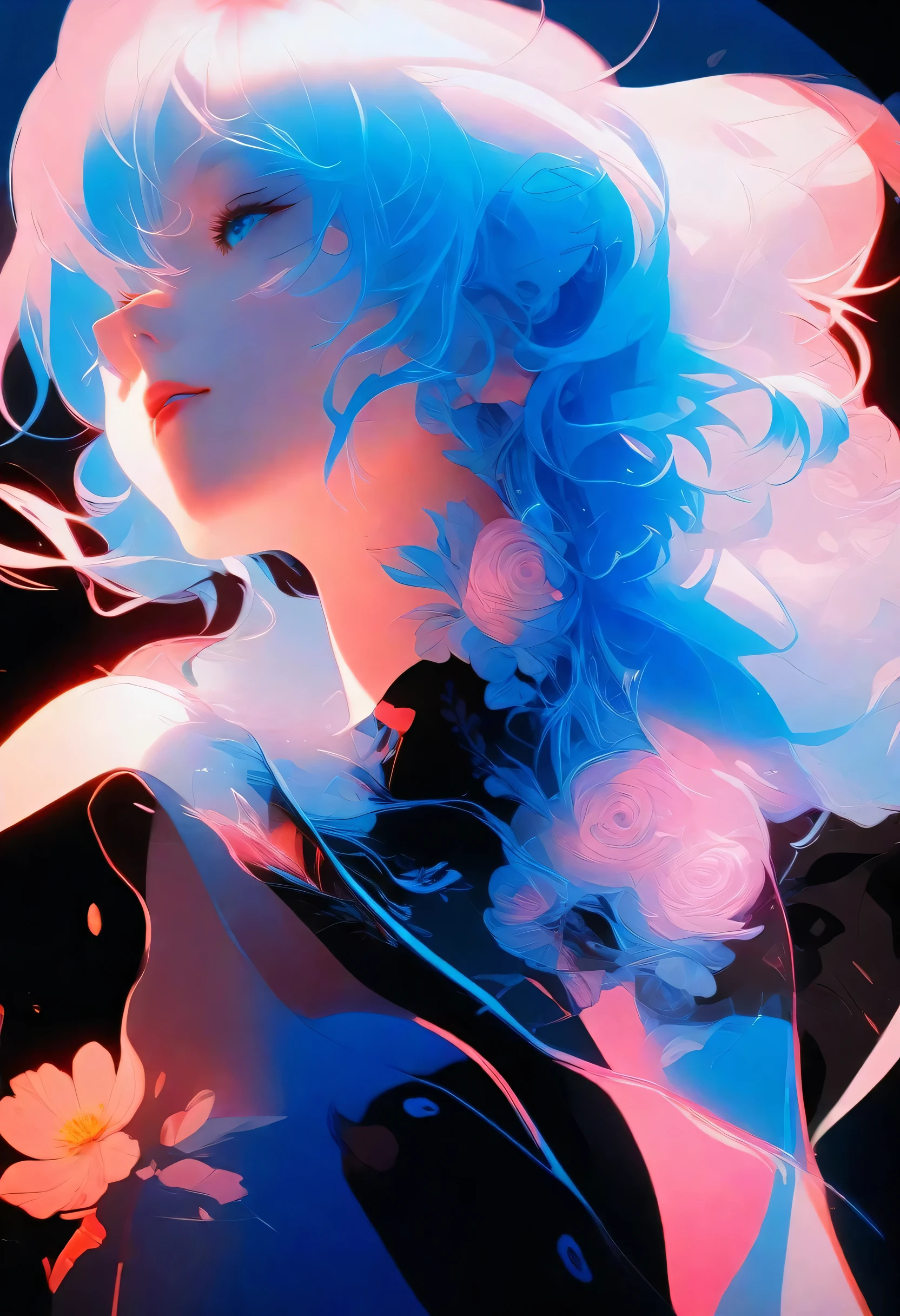 anime girl with blue hair and blue eyes in a black background, a character portrait by Ilya Kuvshinov, trending on pixiv, shin hanga, sayori, kuvshinov ilya, ilya kuvshinov face, girl with blue hair, illya kuvshinov, blue aura, kuvshinov, with blue skin