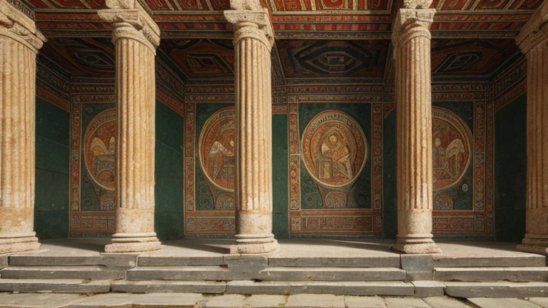 Ancient Greece, Fresco, mosaic,Decayed, Vintage, Colorful, Mythological scenes, Interior decoration, mural, Rich in detail, Art details, Light and shadow, Historical art