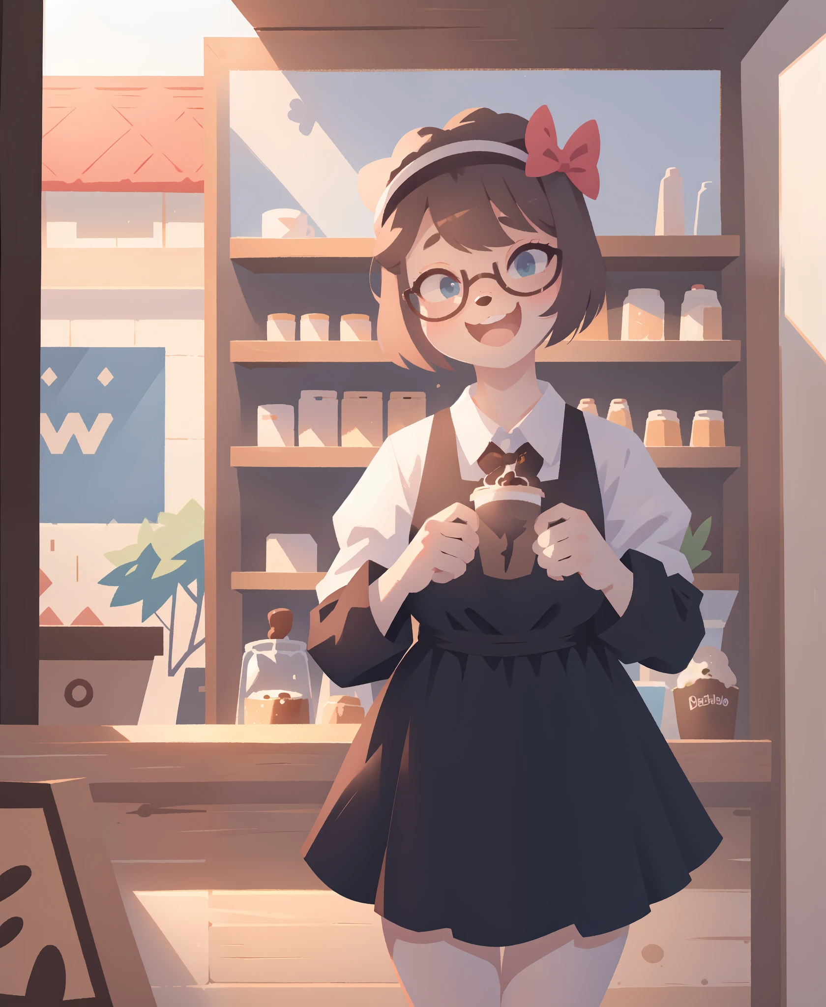  anthropology ,female,dog,Schnauzer,Schnauzer,Schnauzer Anthro,face ,collar,blue eye,cute,hips,eye,zoom ,,Coffee shop,dress,,hair ribbon,skirt,hipster,속eye썹,laugh,2D,4K,8k,detailed, there's nothing there, ridiculous resolution 