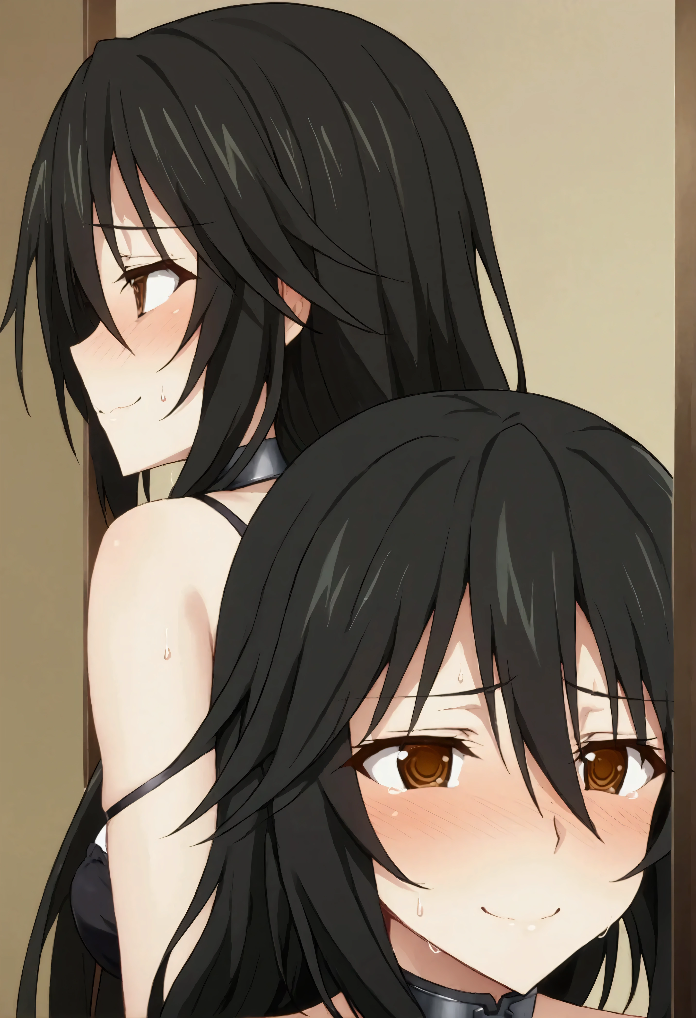 ''(((1boy))), aster nemesis, dark-skinned female, black hair, very long hair, yellow eyes, flat chest , twin tails,(((looking below))), , , tanned body,, ,,,,(((Sweating))),,(spoken heart),(((maid costume))),miniskirt,thighhighs,,mansion,(((fellatio))),,from above,pov