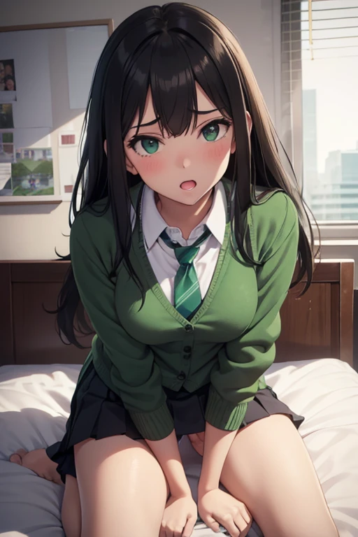 (masterpiece, highres, high resolution:1.2), anime 20 yo girl, portrait, shoulders up, illustration. drawn, dark blue hair woman, green eyes, blushing, solo, sad, sad face, freckles, big lips, huge breasts, perfect body, wearing a turtleneck sweater, anime girl, visible , visible nipples, shirt lift, blowjob
Lying on bed, sucking dick