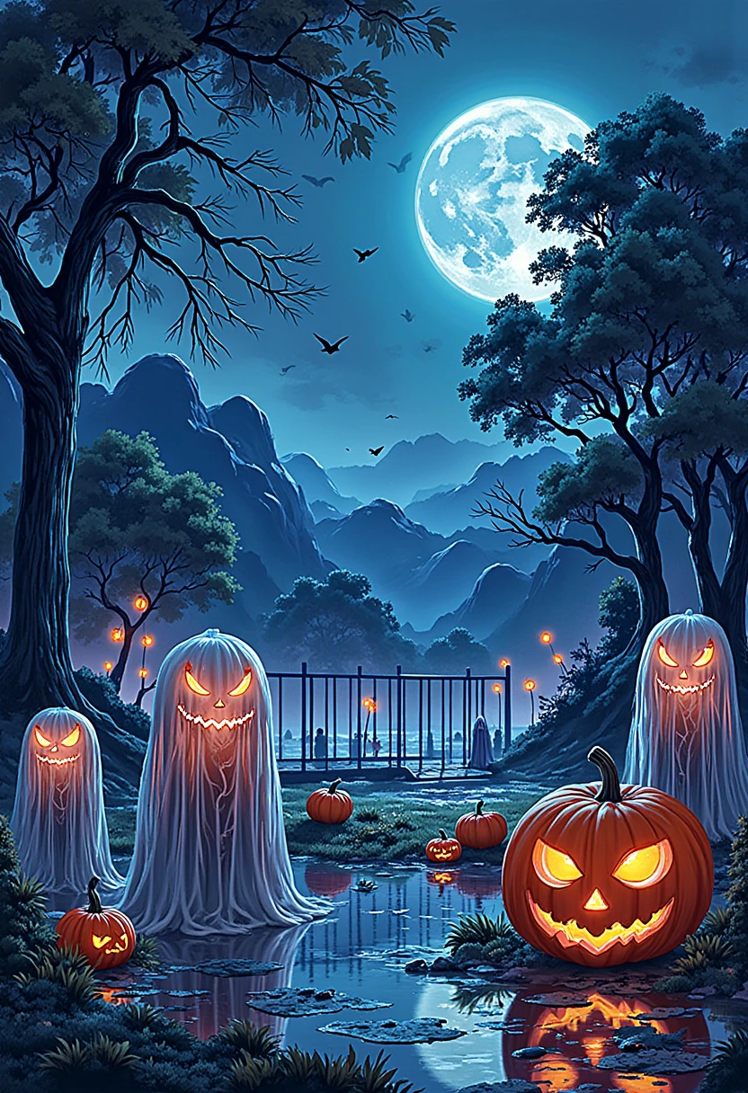 HalloweenGlowStyle ，Playground，Halloween，Halloween南瓜,  dark , atmosphere, night, glow, (masterpiece:1.3) ( Best quality:1.2) (High quality:1.1)