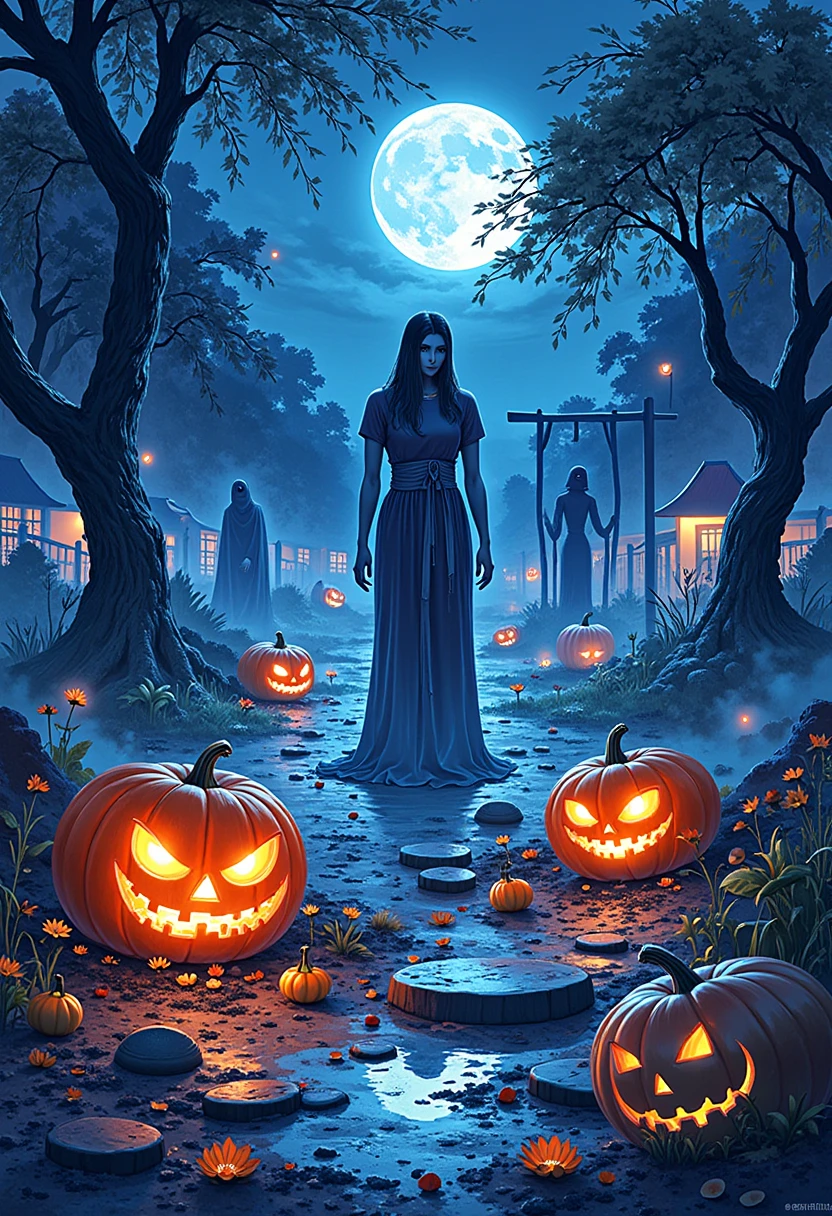 HalloweenGlowStyle ，Playground，Halloween，Halloween南瓜,  dark , atmosphere, night, glow, (masterpiece:1.3) ( Best quality:1.2) (High quality:1.1)