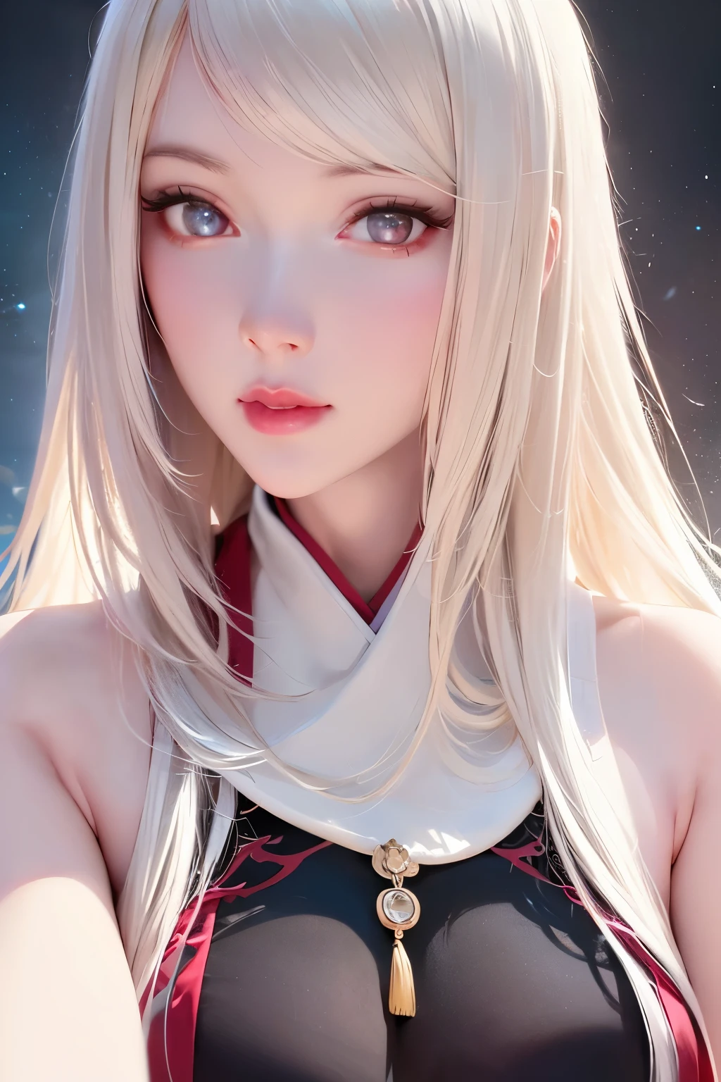 a young woman with white hair and pink eyes, nine-tailed fox, miko outfit, anime style, (best quality,4k,8k,highres,masterpiece:1.2),ultra-detailed,(realistic,photorealistic,photo-realistic:1.37),intricate details, beautiful detailed eyes,beautiful detailed lips,extremely detailed eyes and face,longeyelashes,elegant pose,dramatic lighting,vibrant colors,mystical atmosphere,fantasy art