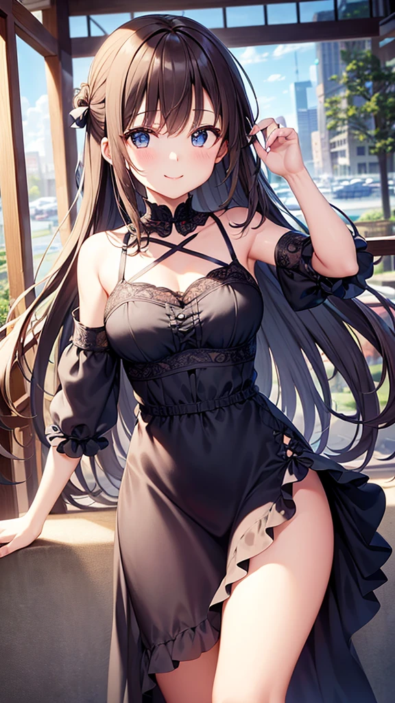 A 20 years old girl wearing a dress and cat ears, anime girl, she turns to look back, frilled pastel colored summer dress, choker, big rounds breasts, nice round ass, panties, dark brown hair, gradient bangs with red tips, french braid, bangs over shoulder, long hair, wavy hair, shiny hair, hairclip, hair flower, aqua eyes, pupils sparkling, glowing eyes, earrings, cat ears, shy, blush, nervous, puckered lips, nose blush, glossy lips, skirt lift, lifts her skirt, you can see her ass, high detail, anime, anime style, cinematic lighting, dithering, image fill, first-person view, perspective, Wide-Angle, f/1.8, 85mm, Sony FE GM, 8k, super detail, UHD, retina, masterpiece, accurate, anatomically correct, textured skin, high details, best quality, highres, 16k