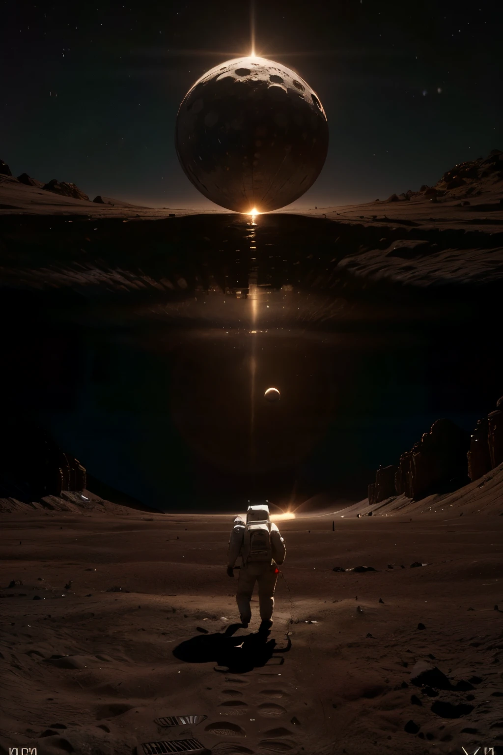 a lunar module landing on the surface of the moon, highly detailed 8k, photorealistic, cinematic lighting, dramatic, epic scale, realistic space shuttle, lunar rover, astronaut walking on the moon, American flag, craters, rocky terrain, Earth visible in the background, dramatic shadows, vivid colors
