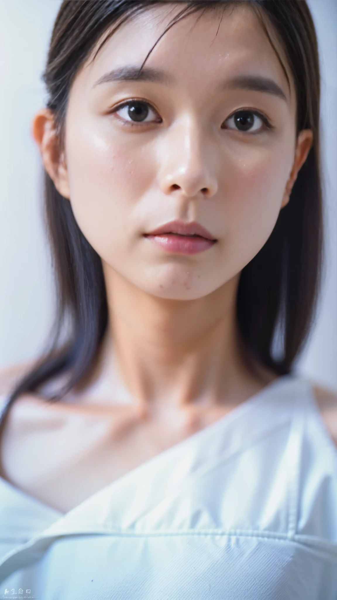 Best Quality,masterpiece,Ultra-high resolution,High-definition RAW color photos,Professional photos,Natural skin texture,Fine skin,Hyperrealism, Japanese Woman ,Black hair chignon,(Beautiful white skin,Around town,white off-shoulder chiffon dress,sad,tears(gigantic breast,face focus,Close-up of face))