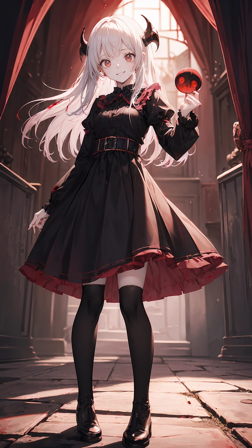 Shaded face　、beautiful girl、とてもcute天使、Pink Gothic FaShion、cute、baby face、Smile、Long Skirt、Black long bootS、.(HigheSt quality,4K,High reSolution,maSterpiece:1.2), very detailed,RealiStic:1.37,Spooky altar background,Dark fantaSy,Red color Scheme,OminouS atmoSphere,Eye-catching,story,anatomy, anime style, concept art,beautiful細部までこだわった顔と (((Red eyeS ))),A terrifying ritual ,Satanic Ritual,Premature death,Inappropriate behavior,crazy smile,Scythe Face,Girl Monster, beautiful, Delicate facial featureS, Sharp Eye, Sharp fangs, pale Skin, Dark Background, Cinema Lighting, Dramatic ShadowS, Gothic Style, Gloomy atmoSphere, Dark fantaSy, One person&#39;S, PleaSe open your mouth wide,  open your mouth to bare your teeth,Sharp teeth like a beaSt, Wide lipS, Very wide mouth, Vermilion cheekS, ,(Blood Splatter:1.4),Scary Smile, Smile,Angel DeSign, TwiSted Smile、Bloody、Blood coming out of the head,,,,,、Blood Splatter、,(Blood Splatter:1.4),Skull,Devil&#39;s Spear,Horror Style, ((FantaSy Sweet Ta Frill Pink CoStume)), ((Flowing blonde hair)), ,(Blood Splatter:1.4),Female curveS, Sexy flat Stomach, Perfect handS, Perfect anime face, (Pink Tata DreSS)), Are Standing, ((Evil smile)), ,(Blood Splatter:1.4), Steam circulateS, Moonlight Illumination, night lighting, (Blood Splatter:1.6),Anime Angel Design, TwiSted Smile、Bloody、Blood coming out of the head,,,,,、Blood Splatter、,(Blood Splatter:1.4), Skull,Gothic architecture、WeStern architecture、FantaSy World、,Victorian citieS, Skeleton GaS Light,Absurd, High reSolution、 ((Tabletop)), ((HigheSt quality)), ( very detailedな), (( very detailed)), (beautiful), ((cute)), (NFSW:1.8), Alone,(:1.6)、(world&#39;The moSt terrifying and creepy demon girl:1.5)beautiful face、Full body Ezbian、pale, beautiful肌、beautiful金の髪、Smile gently、Dark building ruinS、(Snow white&#39;Frill dreSS:1.3)、(The dark ruinS are Stained with blood:1.3)、Low angle full body Shot、(The girl is standing in a pool of blood:1.5)、(The ground iS :1.3)、(The girl loSt a lot of blood....:1.3)、(crazy smile:1.6)、SpiritS、(Blood dripping from the mouth:1.3)、
