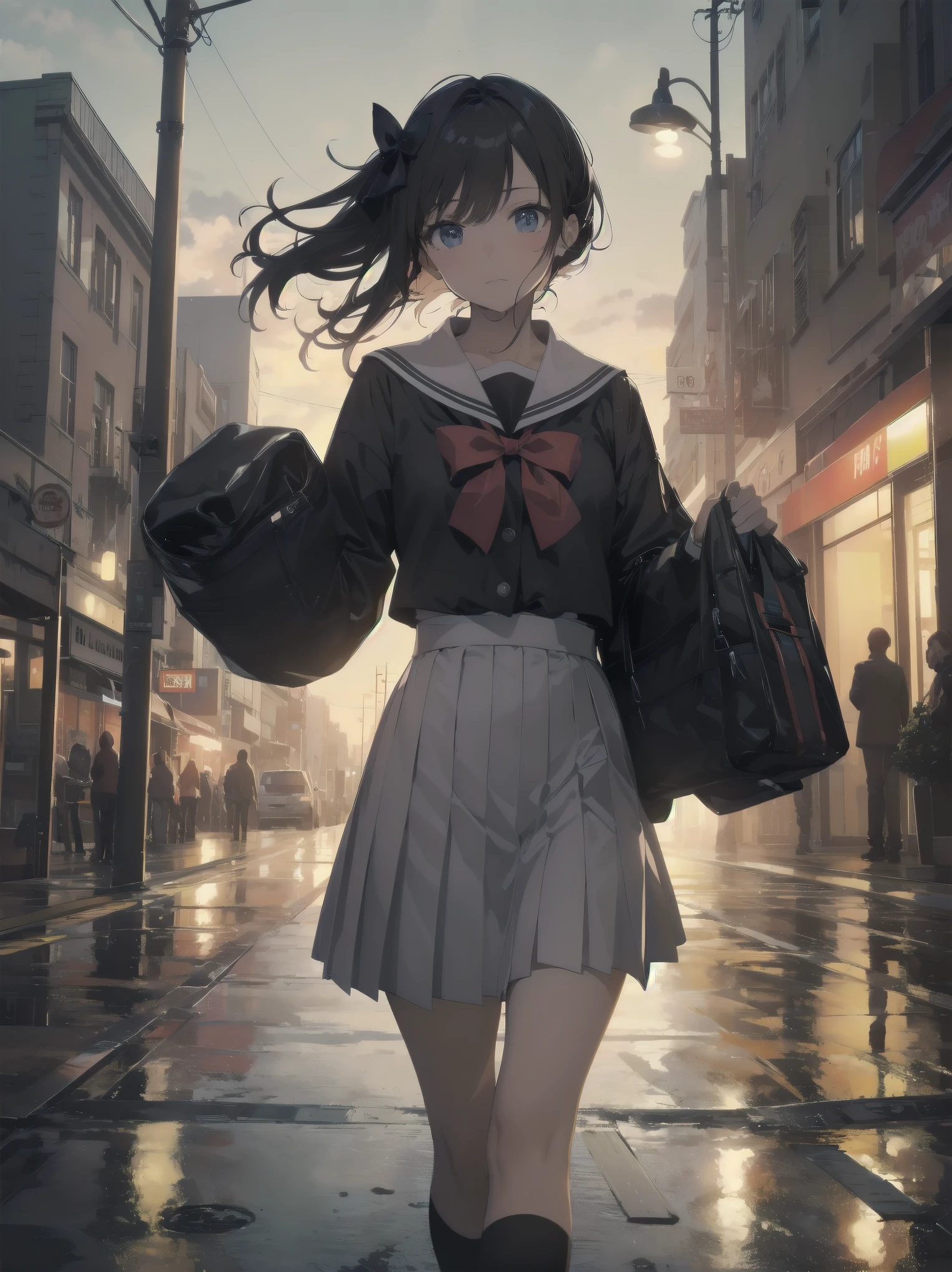 masterpiece,best quality,official art,extremely detailed CG unity,8k wallpaper,night,in the rain,absurdly long hair,light blush,medium breasts,tiamat (fate),kneehighs,see-through legwear,panties under pantyhose,mary_janes,school uniform,pleated_skirt,flower ribbon,armlet,(((masterpiece)), (((best quality))),
((ultra-detailed)), (illustration), (1 girl), (solo),(detailed glow),((beautiful detailed water)),((an extremely delicate and beautiful)),
((flying splashes)),water effect,(waterspout),
tsunami,(dynamic angle), (black hair),
short hair,brown eyes,translucent,((pleated skirt)),bowties,ribbons, buttons,top sleeves,bare shoulders,((anime screeshot)),
(underwater),(wet),((in the rain)),(beautiful detailed eyes), blunt bangs, hairs between eyes, (small breast), (close to viewer), sharp focus,center frame